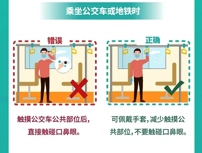 乘坐公共汽车或地铁时个人防护正确做法